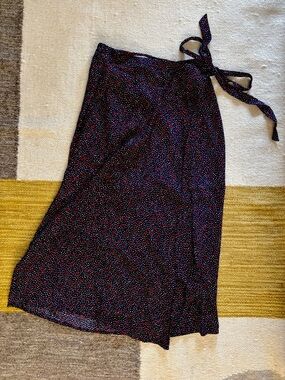 Joules Navy Wrap Skirt with Red Floral Detail